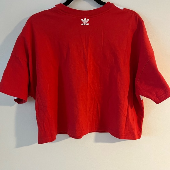 Adidas Women’s Red and White Crop Tee - Picture 2 of 2